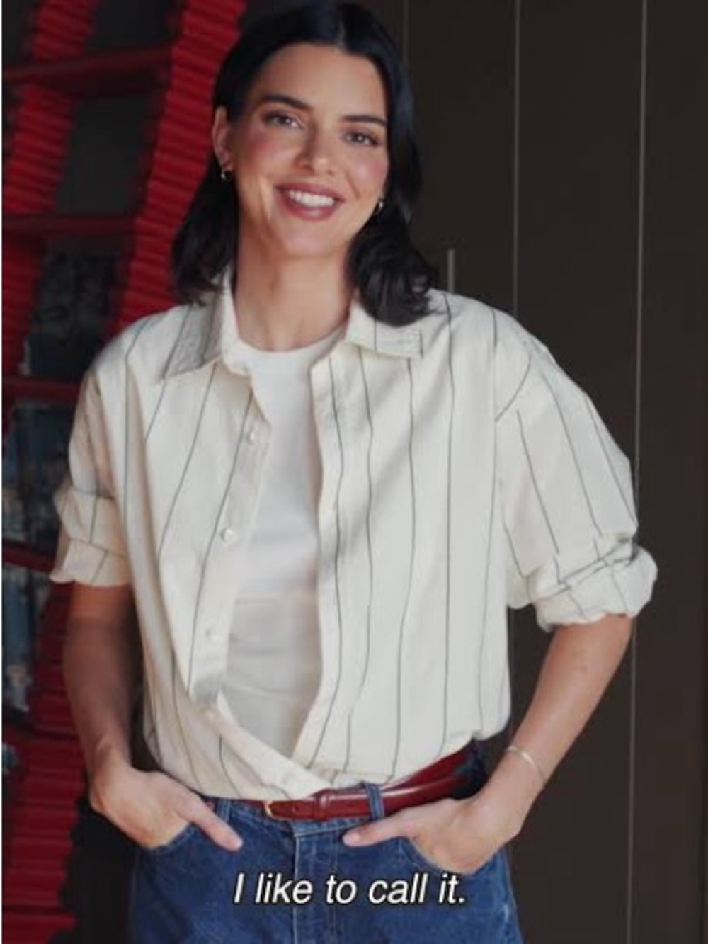 Cream Striped Button-Down Shirt with Short Rolled Sleeves